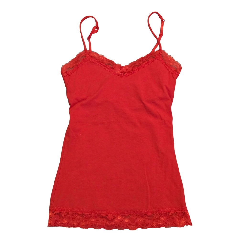 No Boundaries Y2K Red Lace Trim Camisole Top Adjustable Straps Juniors Small 3/5